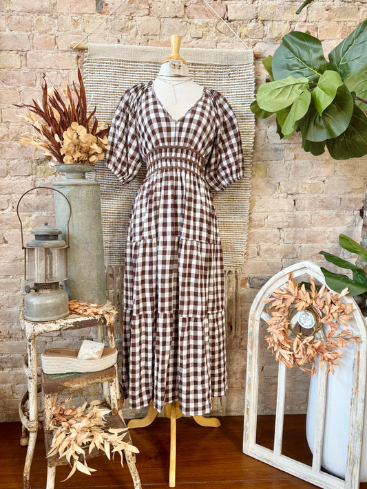 Farmers Market Brown Plaid Maxi Dress