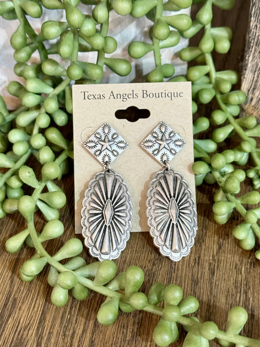 Silver Dangle Concho Earrings