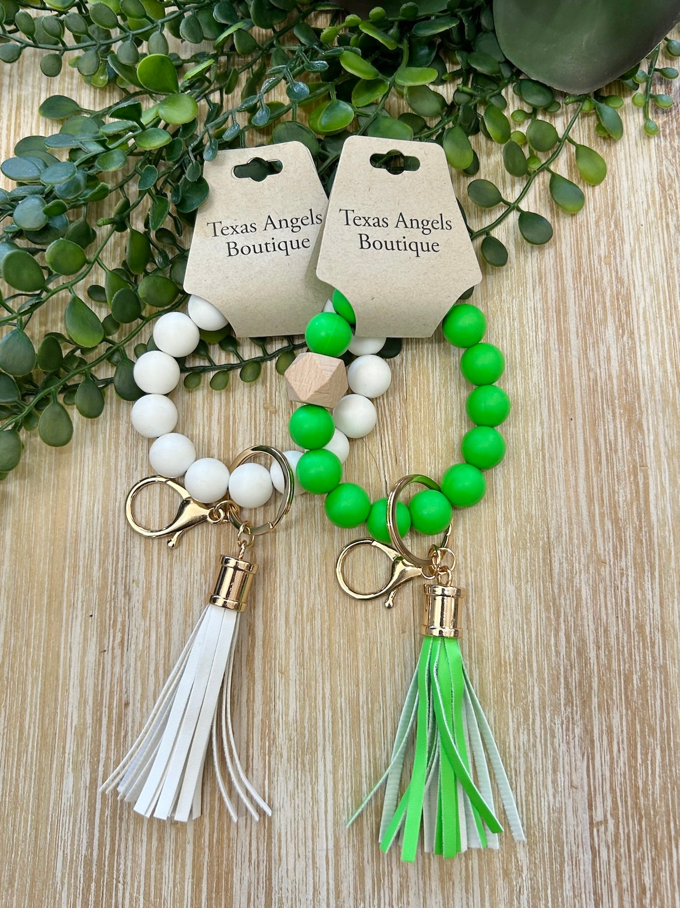 Green Beaded Silicone Tassel Keychain