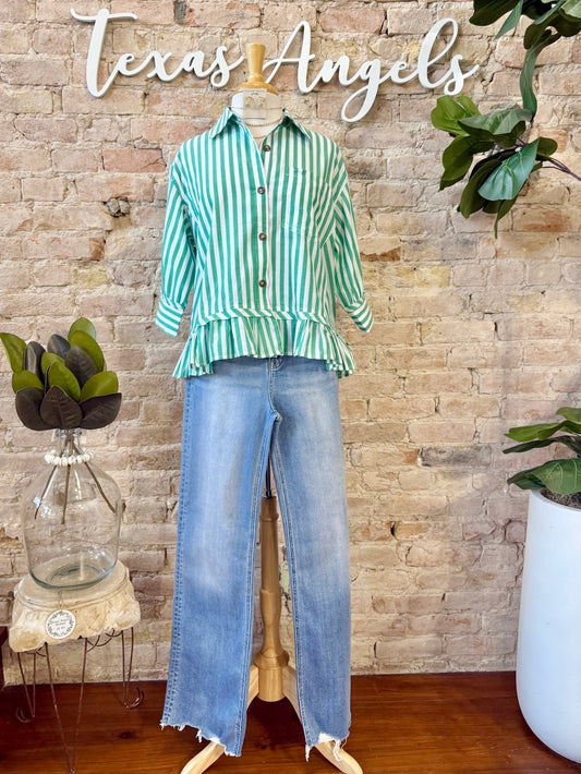 Gues She Was Right Green Striped Blouse