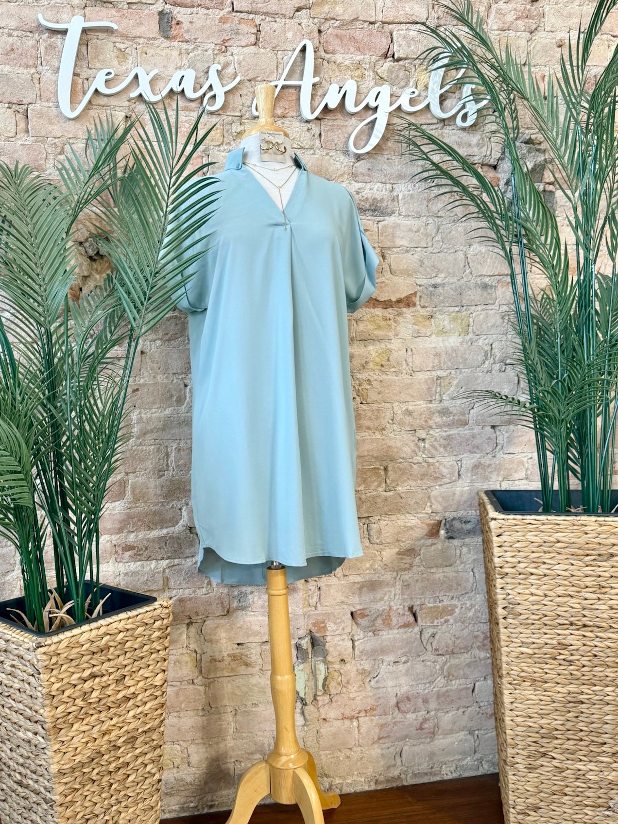 Daydreaming Sage V-Neck Dress