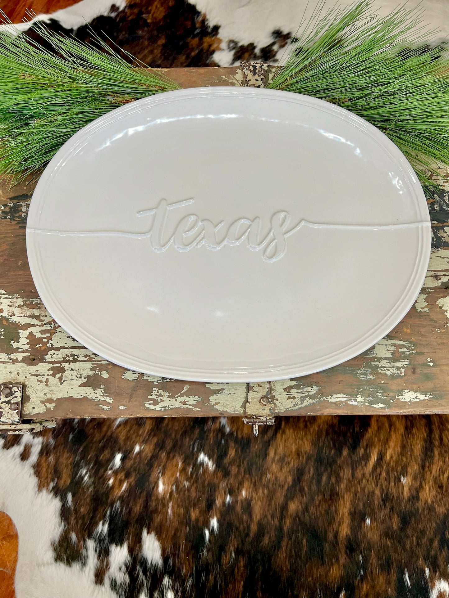White Oval Texas Platter