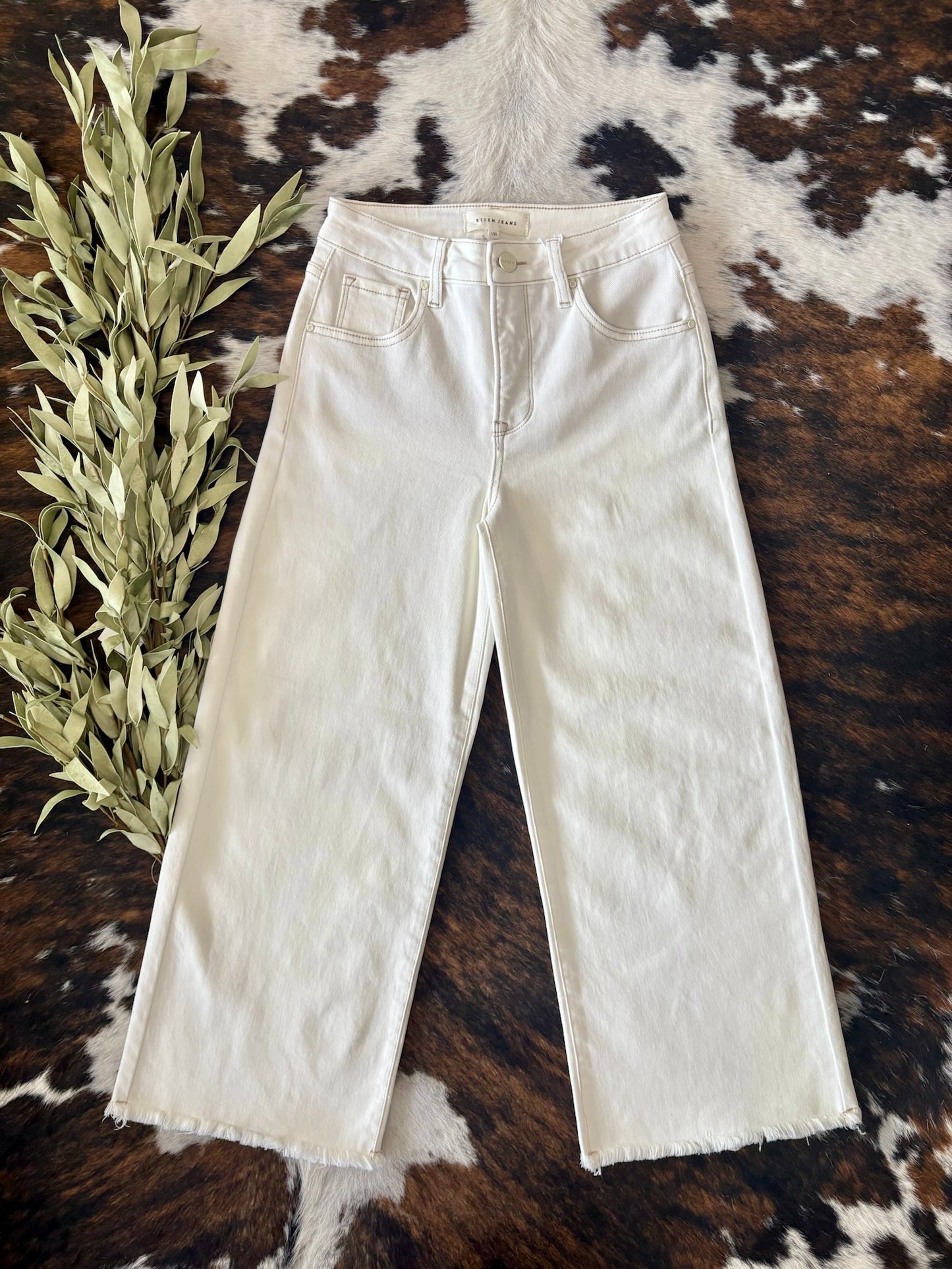 Wine Night Cream Crop Wide Leg Risen Jeans