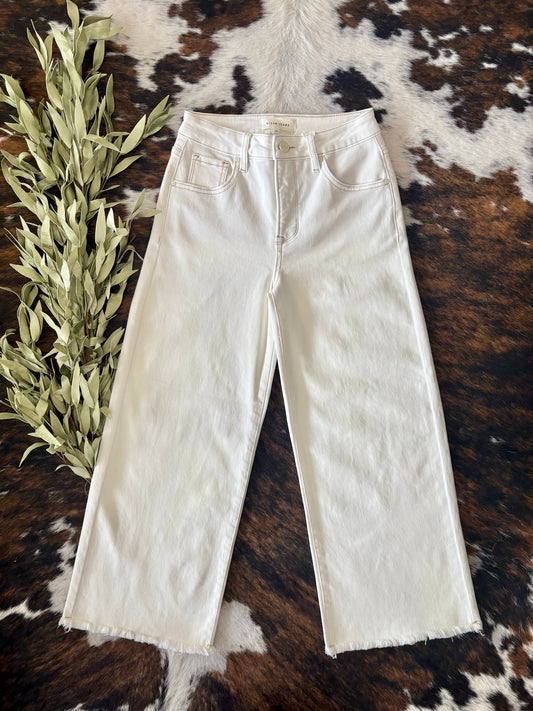 Wine Night Cream Crop Wide Leg Risen Jeans