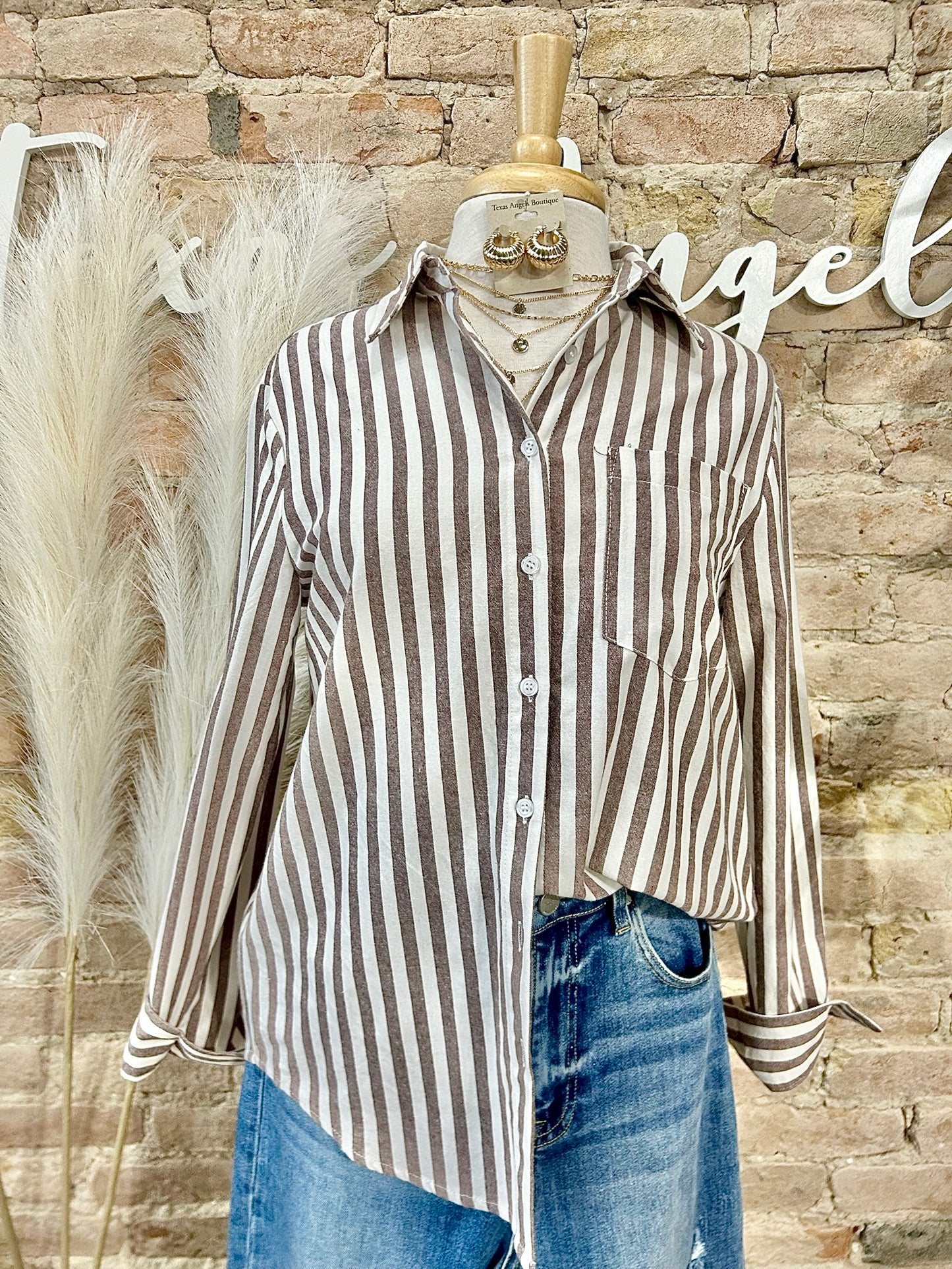Soft Spoken Brown Striped Shirt