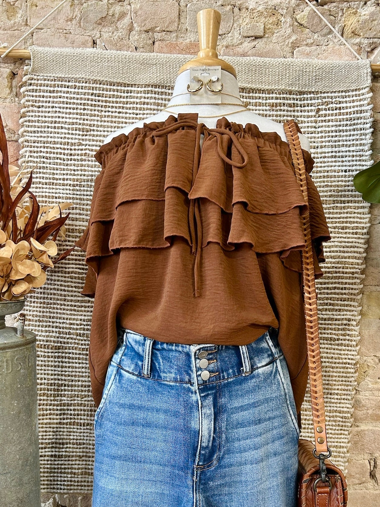 Dream Big Brown Off Shoulder Blouse
