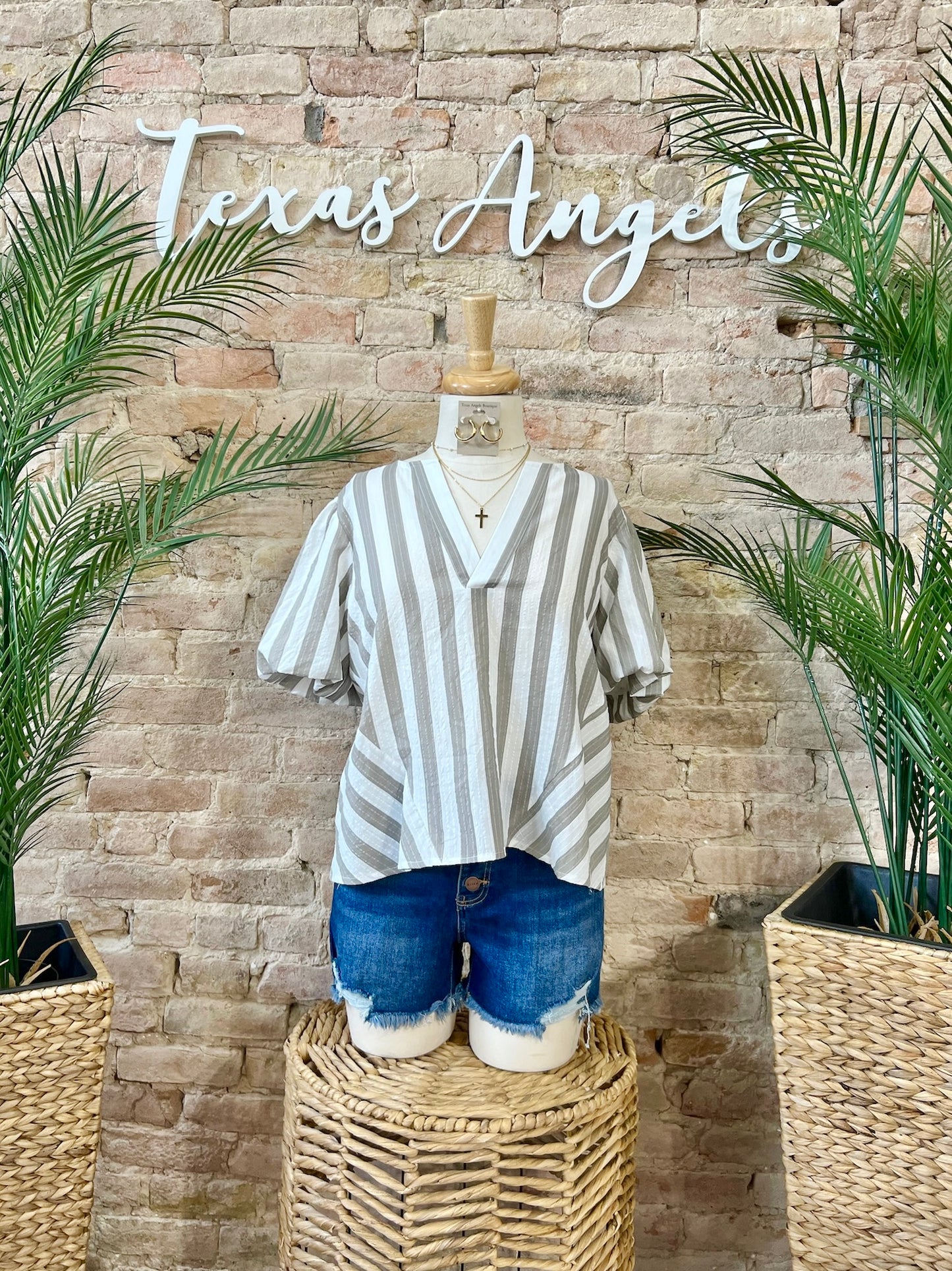 Seaside Avenue Grey Striped Blouse