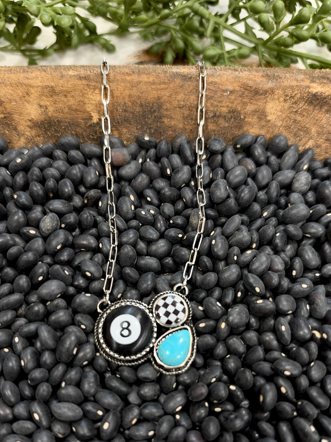 Checkered 8 Ball Necklace