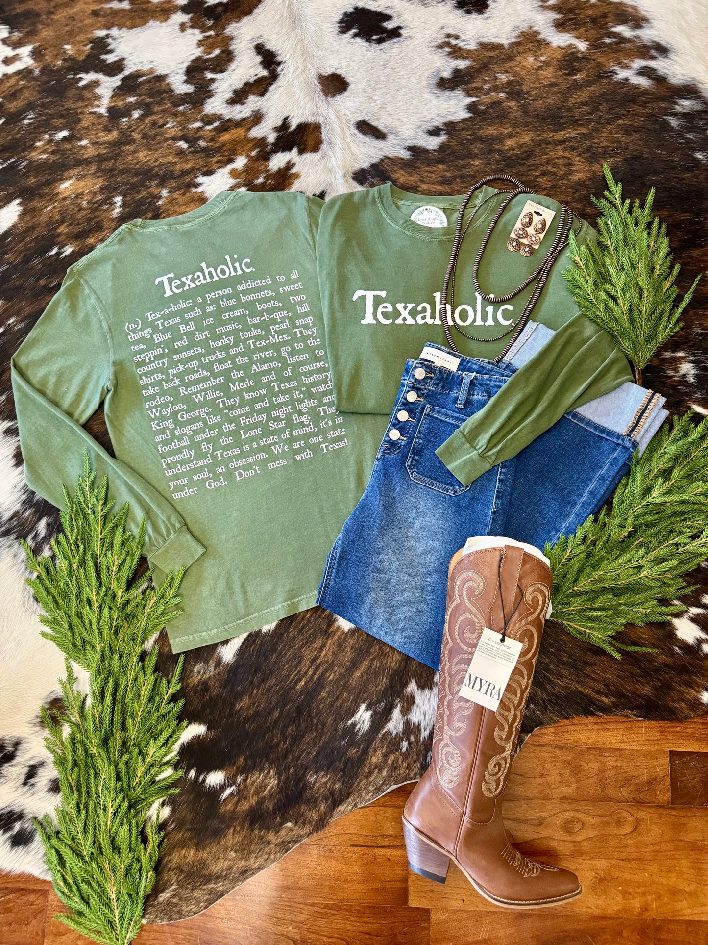 Olive Texaholic Long Sleeve Graphic Tee