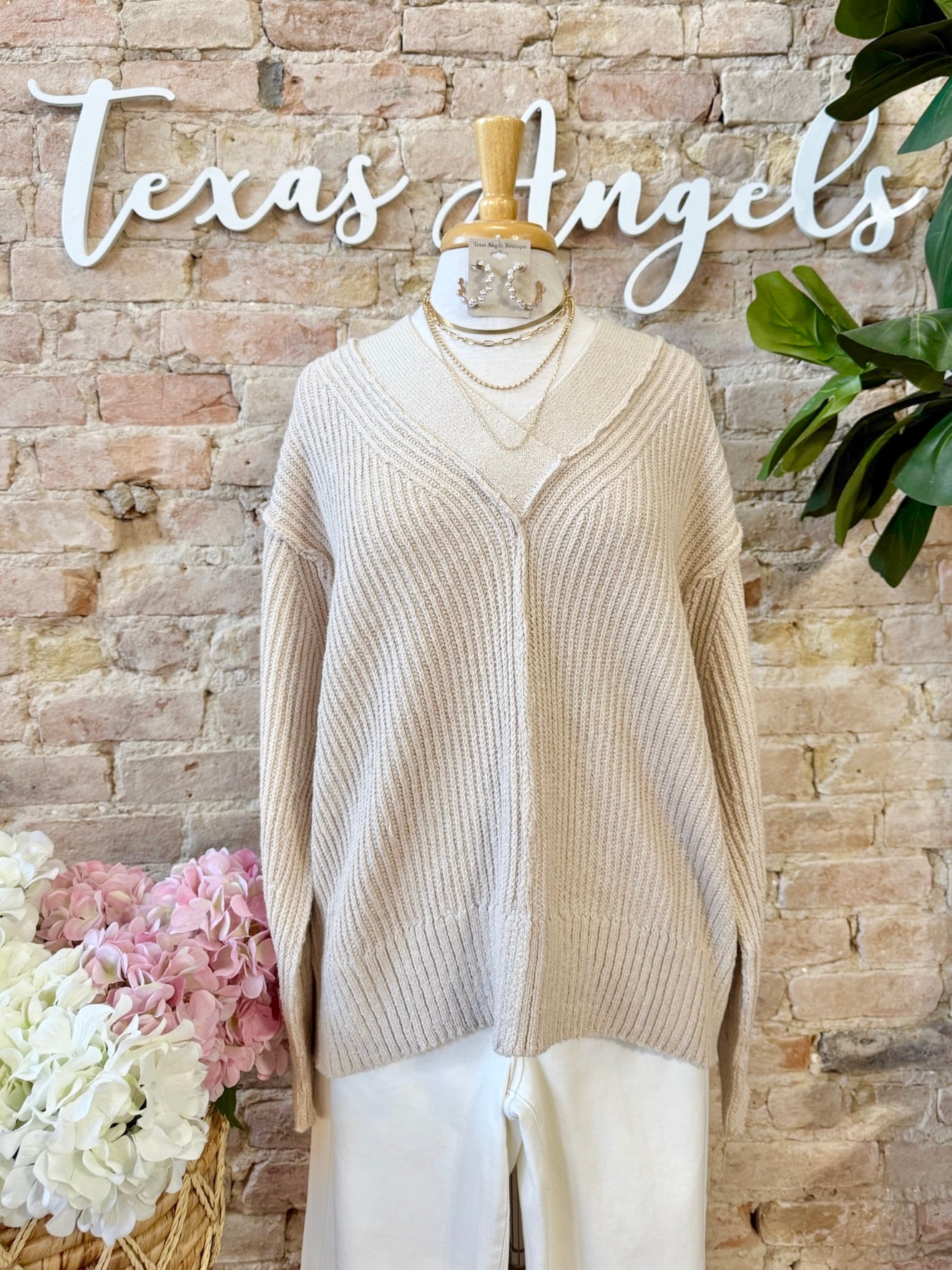 Tie The Knot Oatmeal Knit Sweater