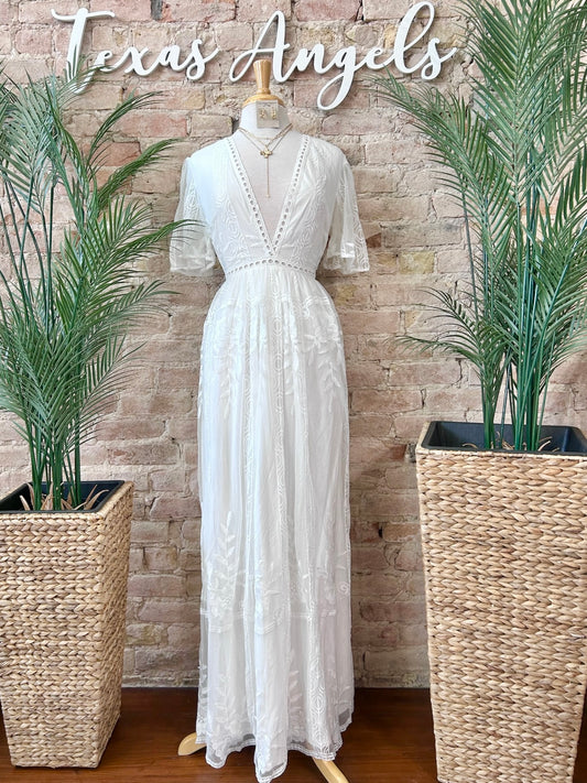 Mexico Bound White Lace Maxi Dress
