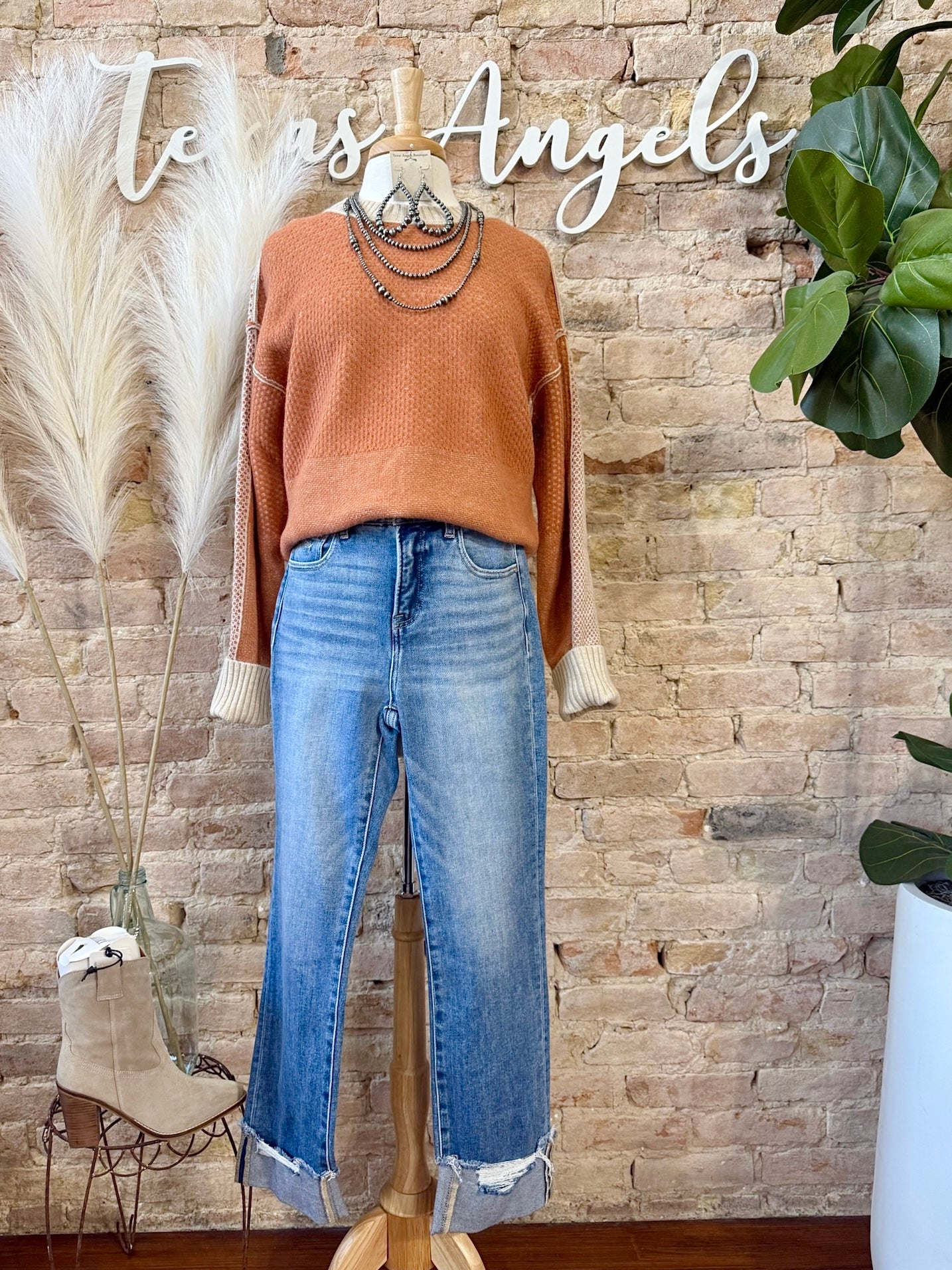 Sweater Weather Burnt Orange Color Block Sweater