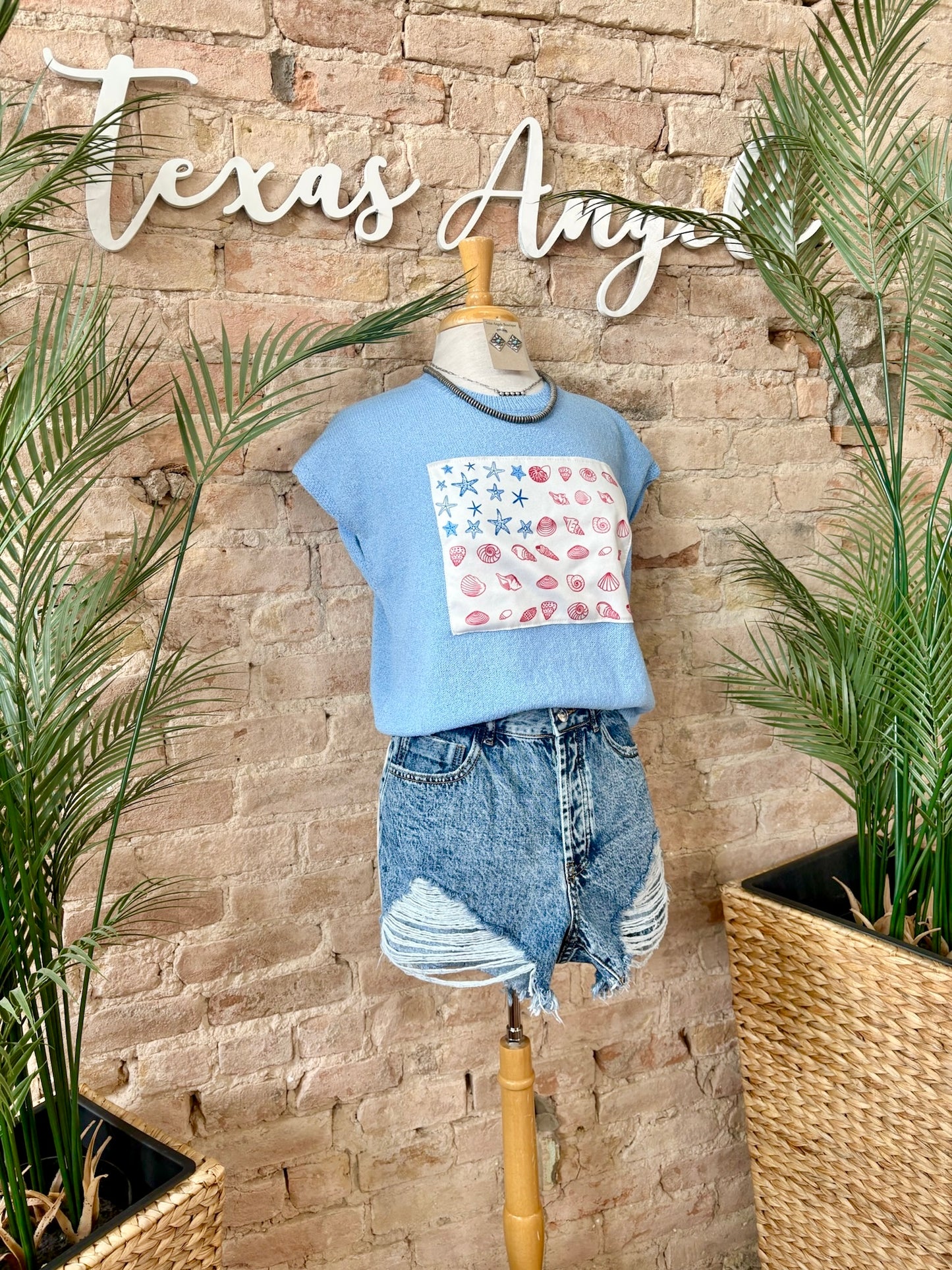 It Shore Is A Good Life Flag Knit Top