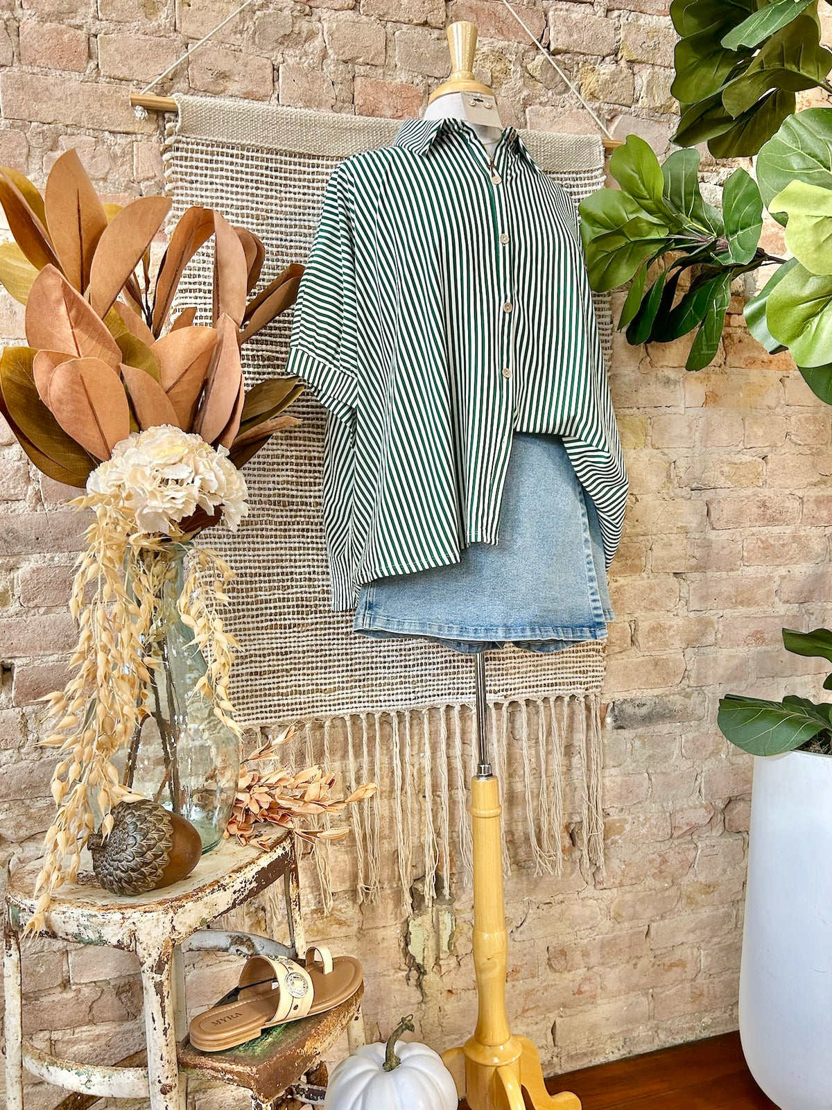 RESTOCK A Sight To See Green Striped Blouse