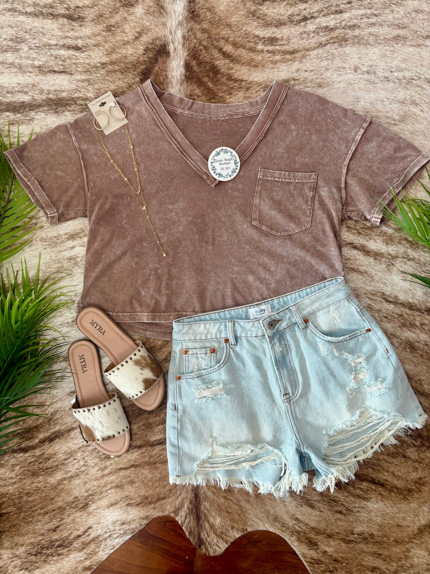 Oversized Mocha V-Neck Top