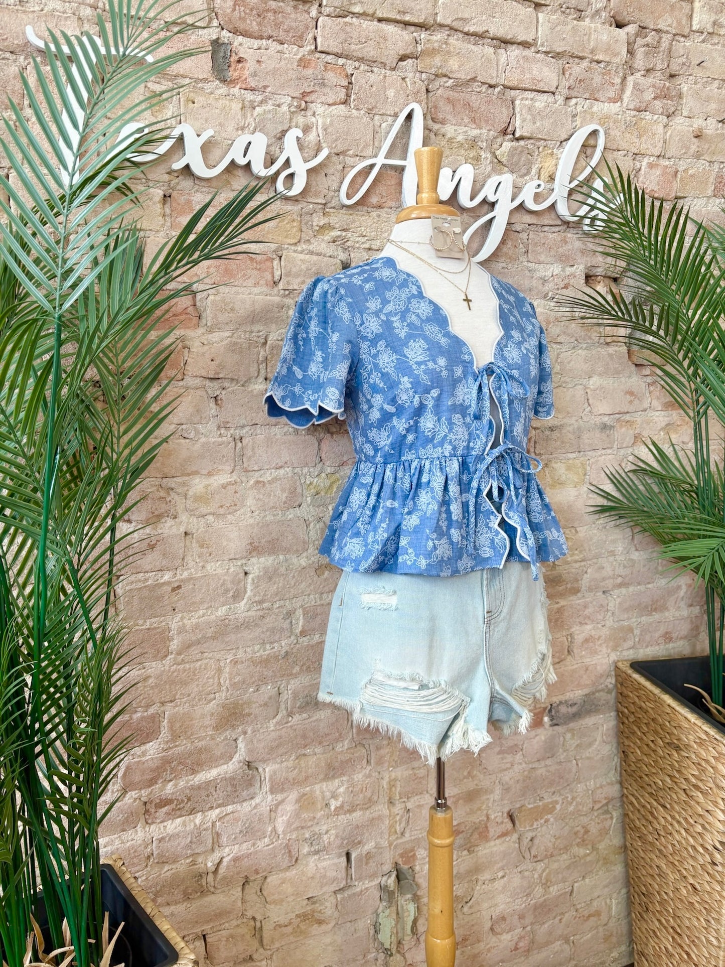 Somewhere Down In Texas Scalloped Denim Topo