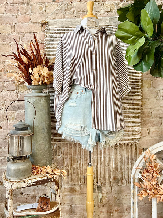 A Sight To See Mocha Striped Blouse