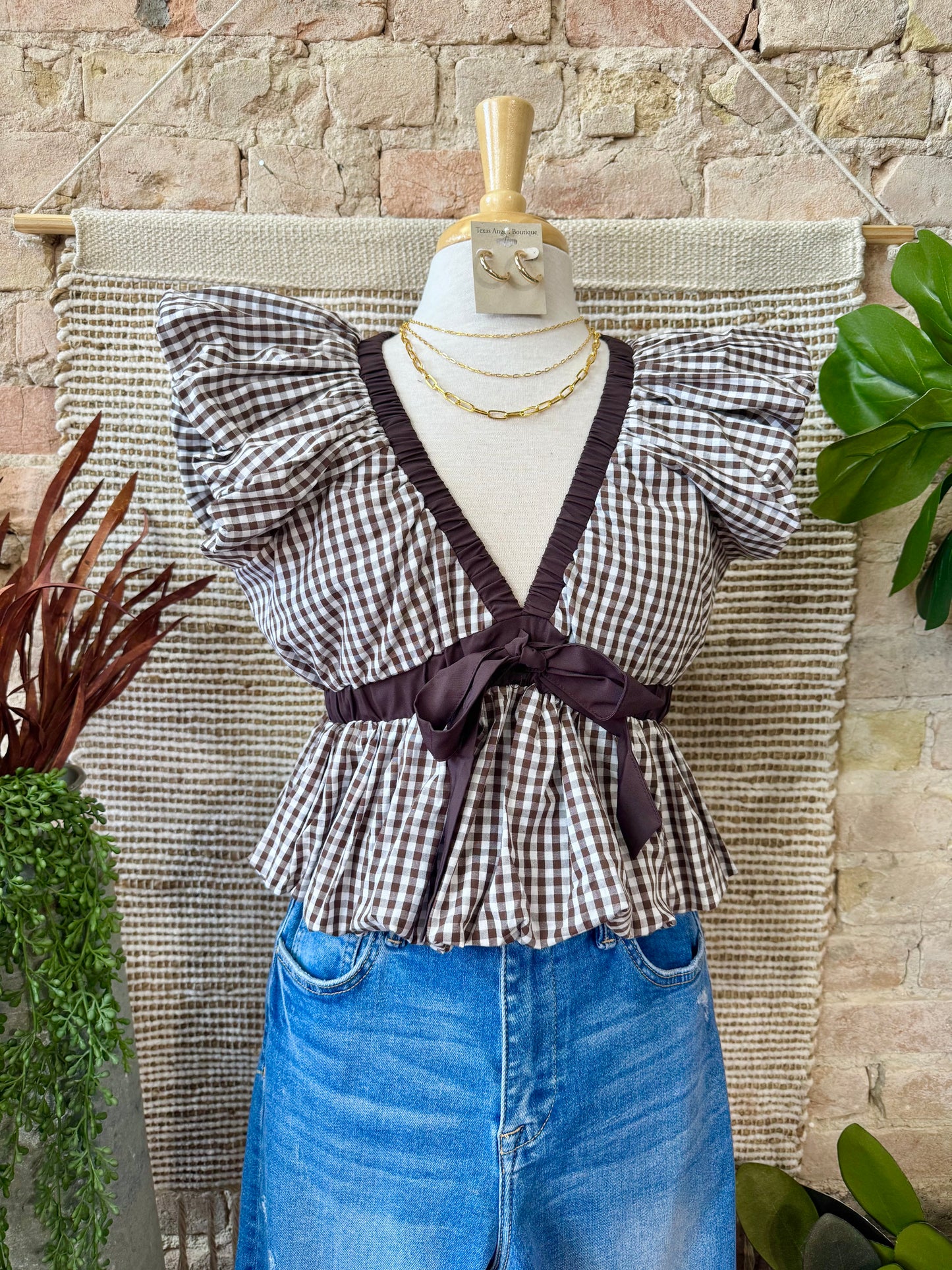 I’ll Go Wherever You Go Brown Gingham Blouse