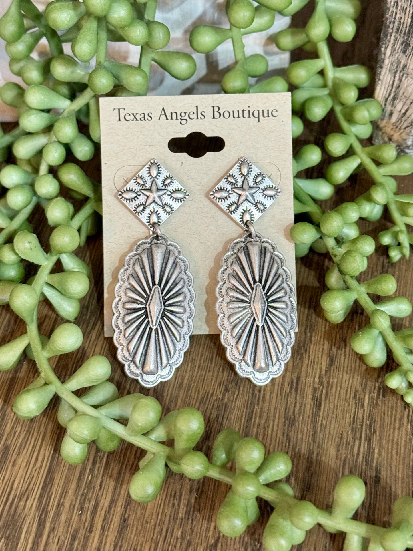 Silver Dangle Concho Earrings