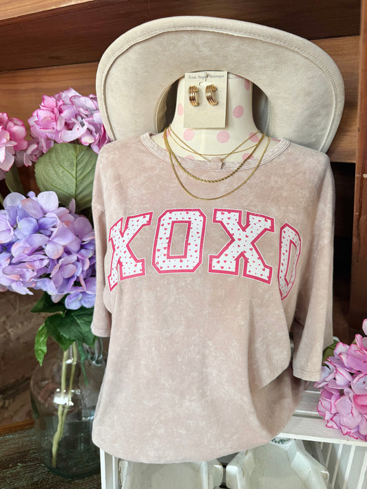 50% Off - XOXO Taupe Mineral Wash Graphic Tee