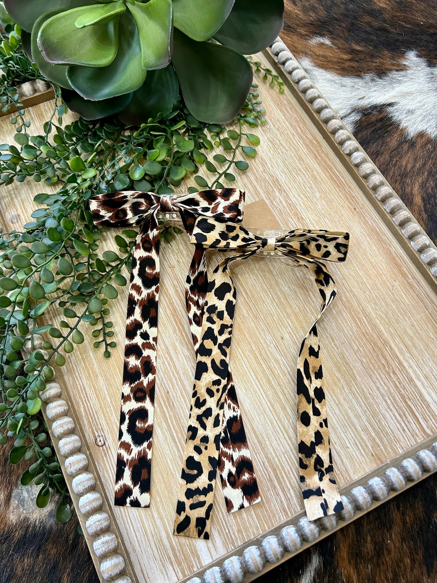 Dark Brown Leopard Print Bow Hair Clip