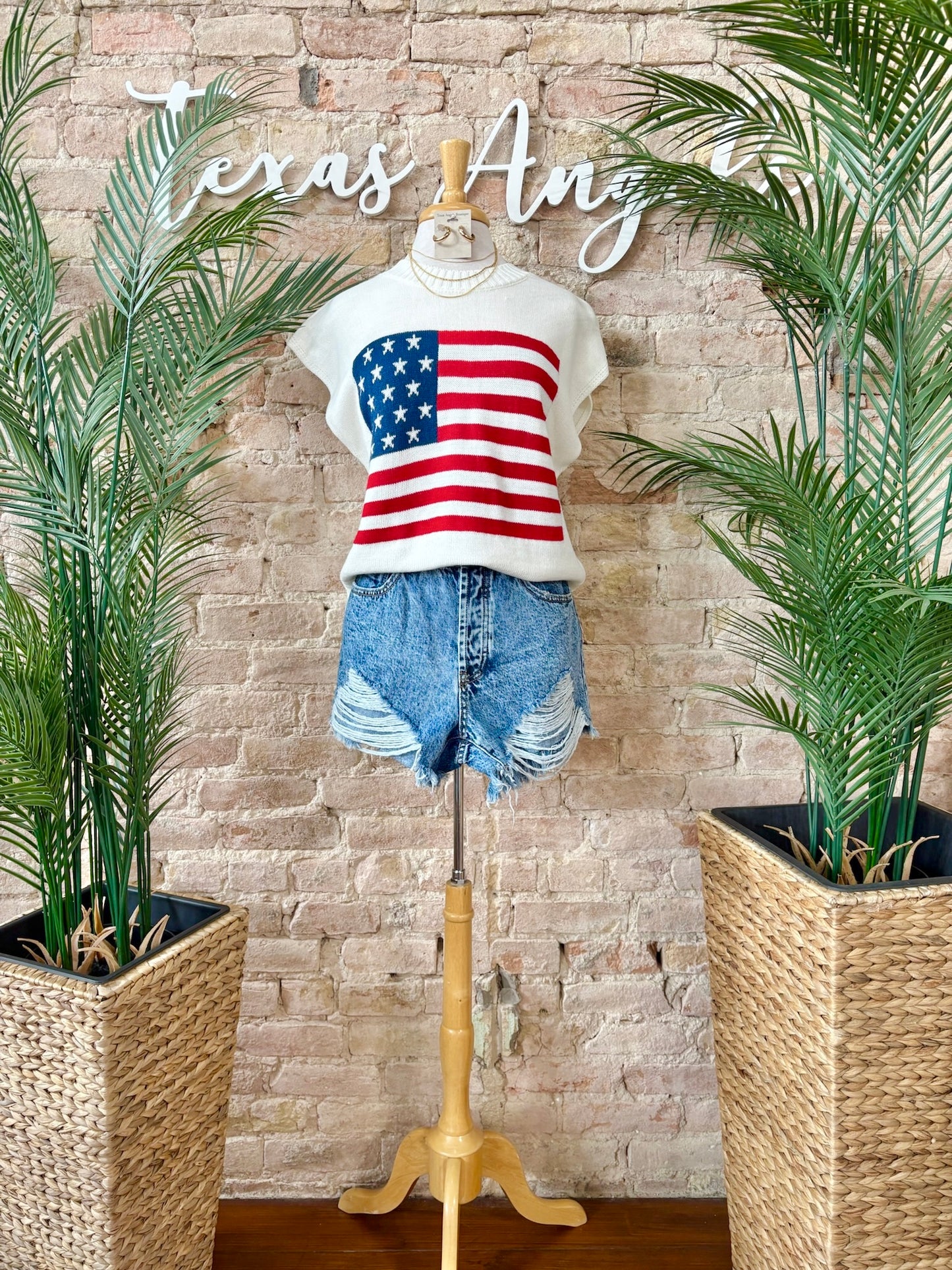 When The Stars Come Out White USA Flag Knit Top