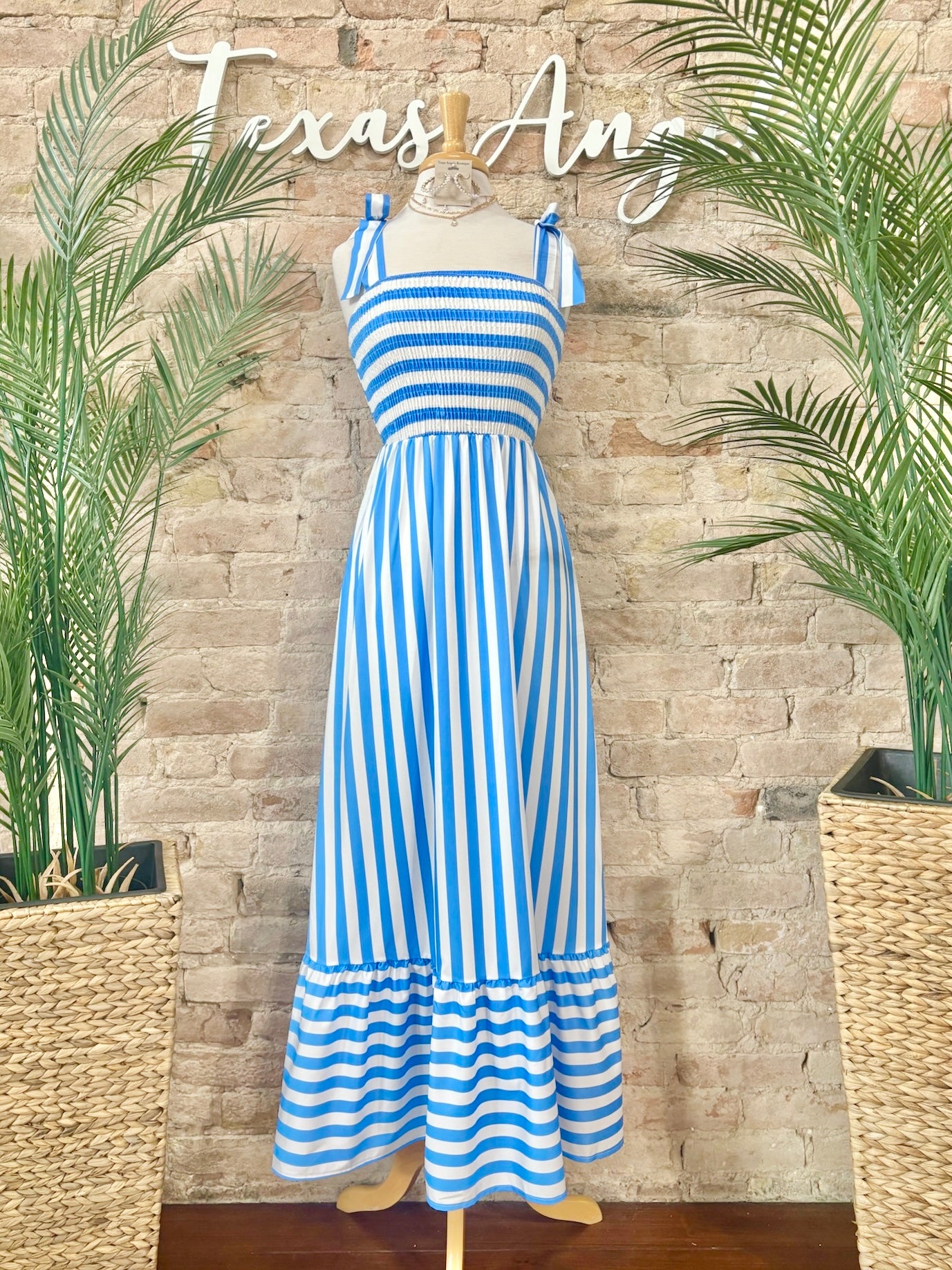 Ocean Eyed Señorita Blue Striped Maxi Dress