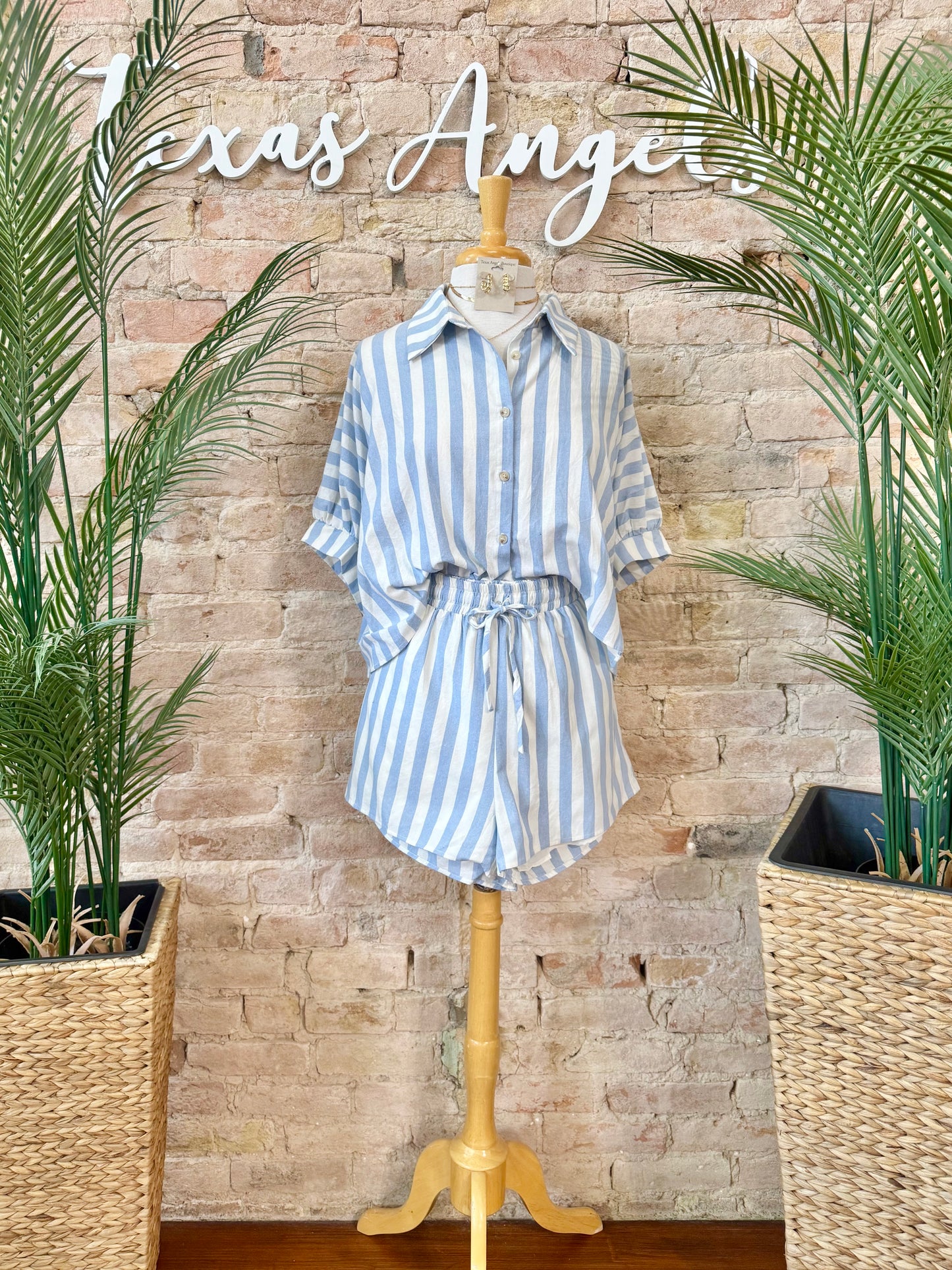 Seagulls & Sunsets Blue Striped Shorts