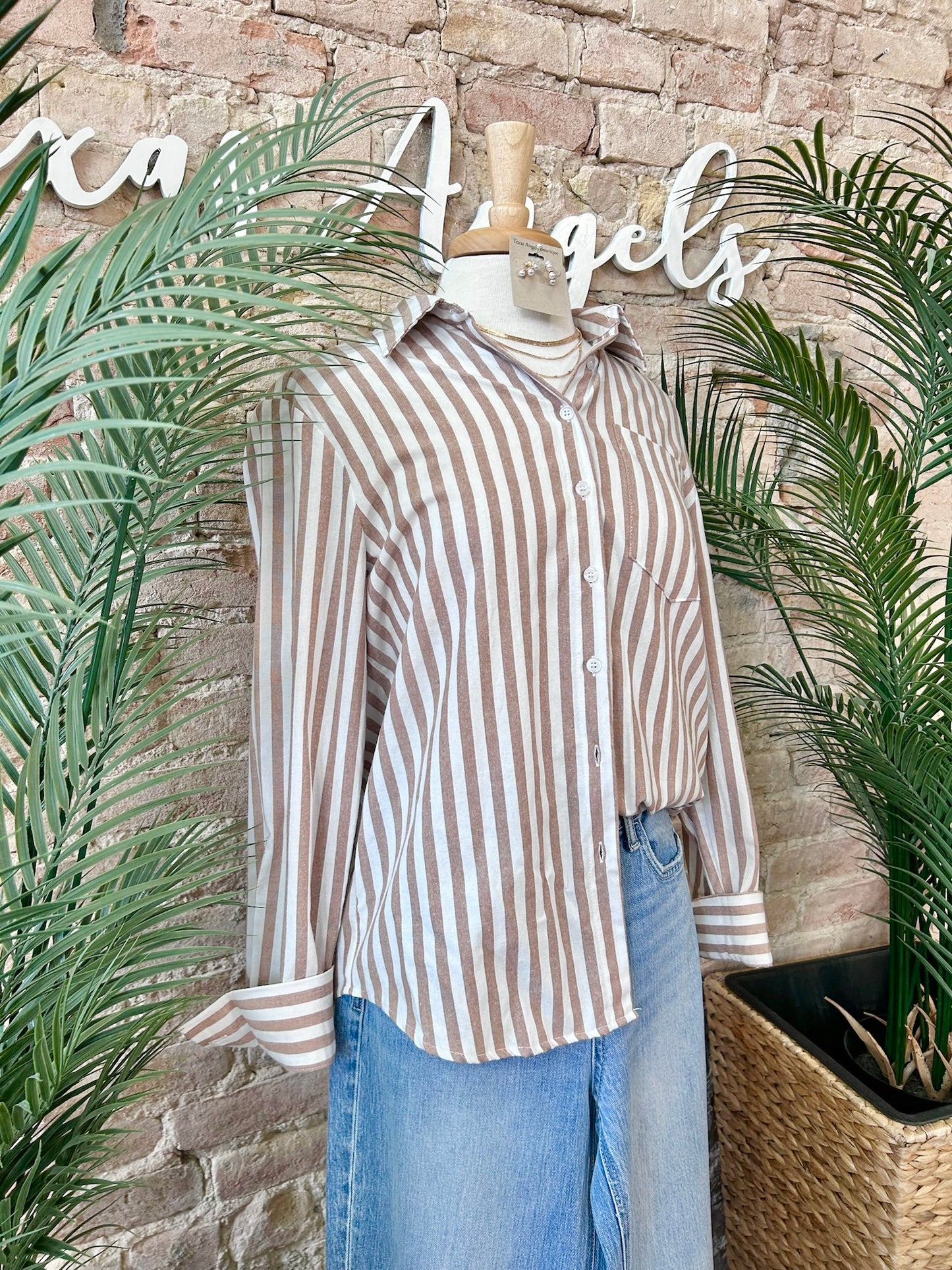 Soft Spoken Taupe Striped Shirt