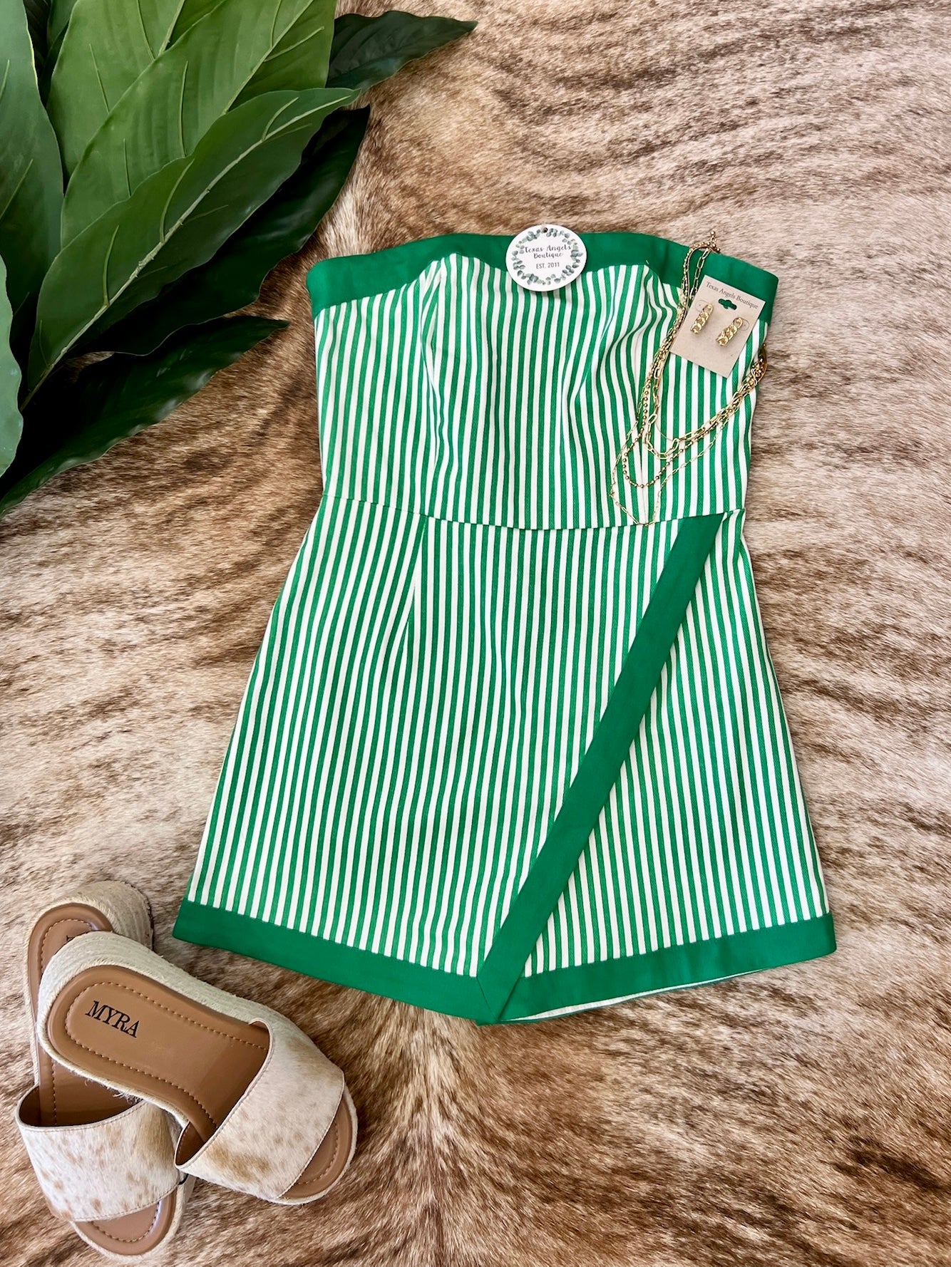 Sandy Shores Green Striped Romper