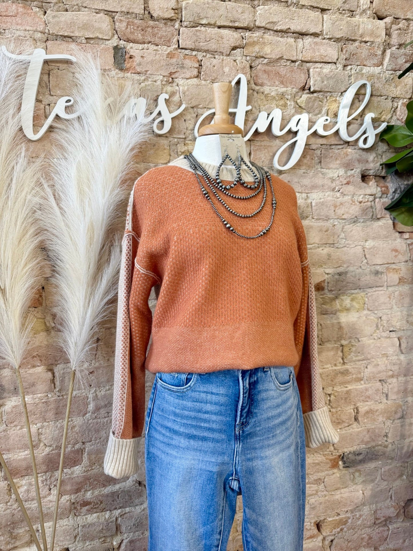 Sweater Weather Burnt Orange Color Block Sweater