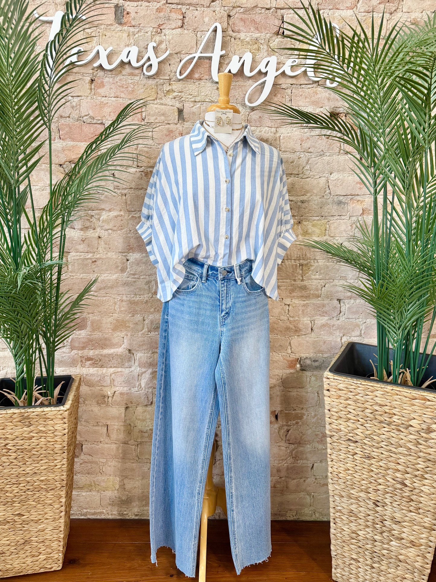 Seagulls & Sunsets Blue Striped Blouse