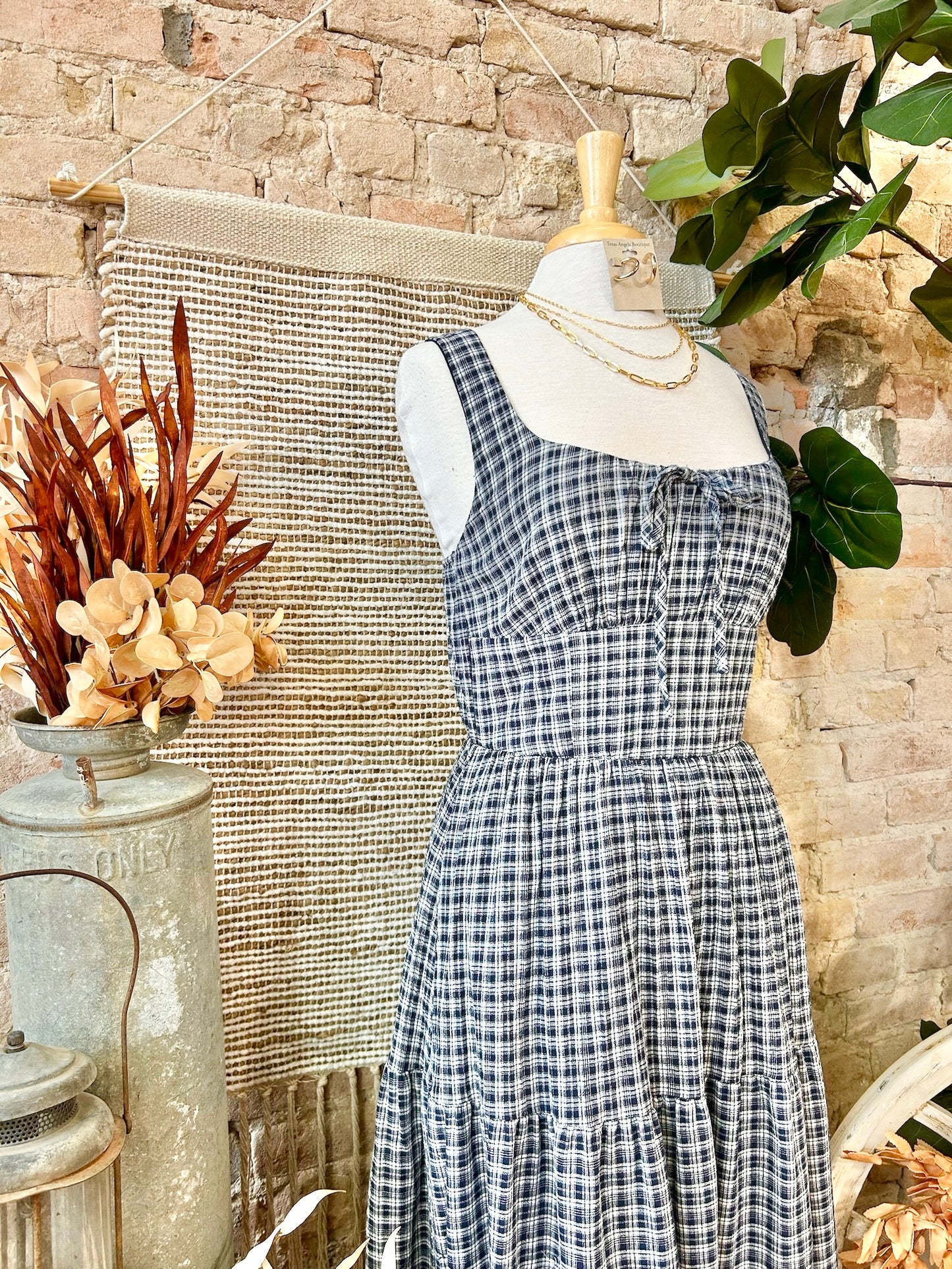 Happiness Is Homemade Navy Plaid Mid Maxi Dress