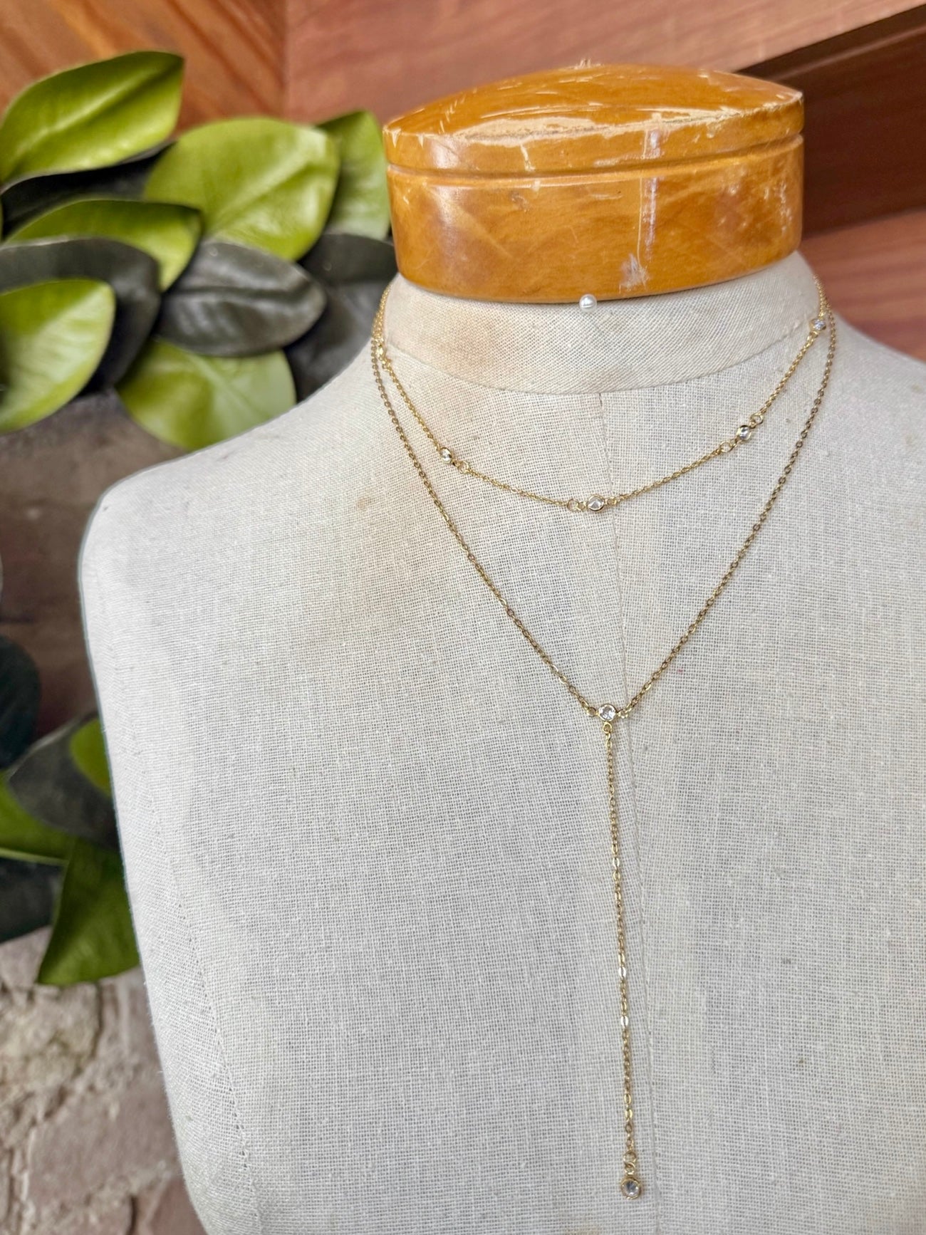 RESTOCK 18K Stainless Steel Gold Layered Lariat Necklace