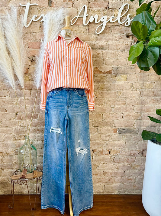 Soft Spoken Orange Striped Shirt