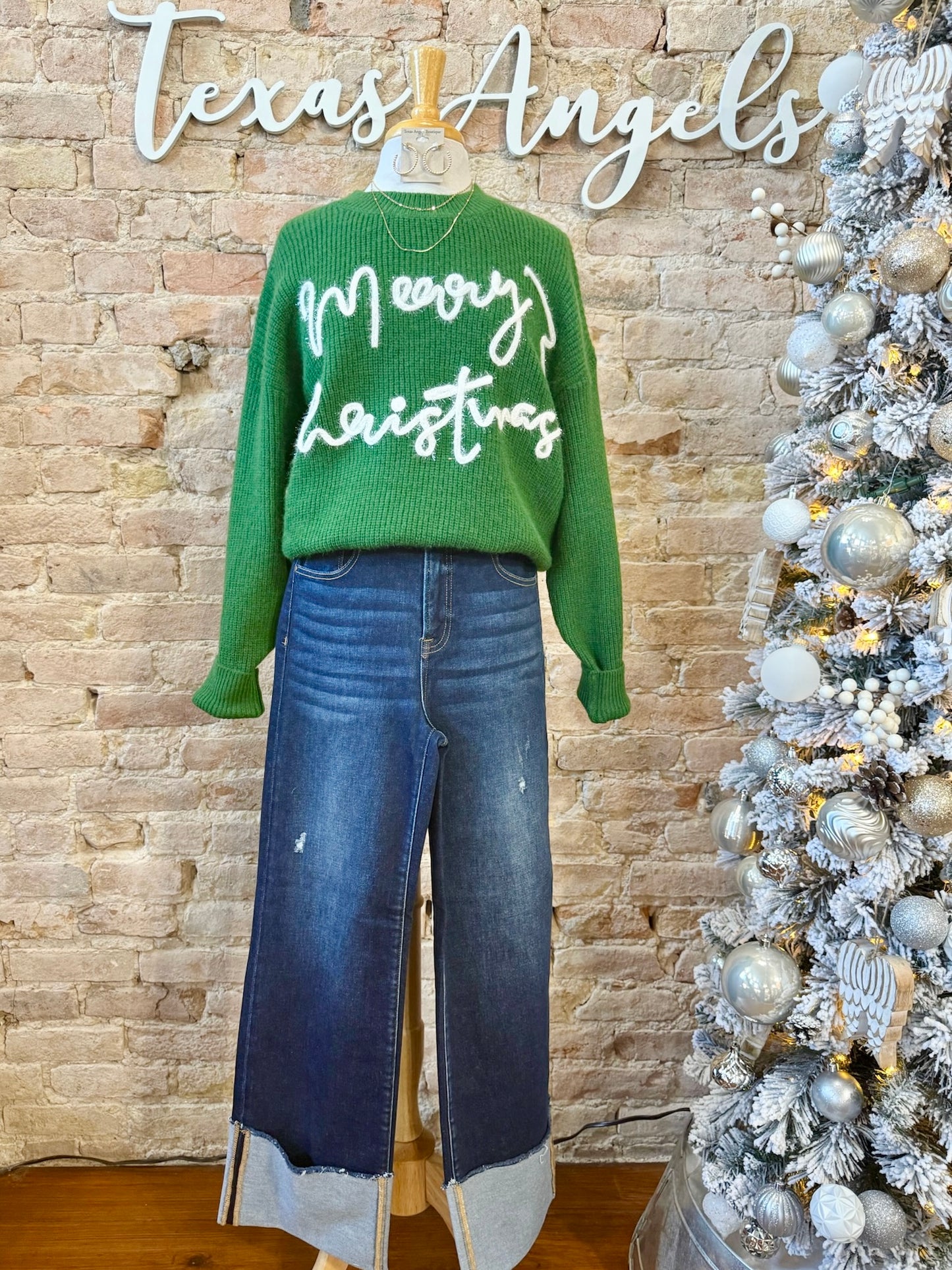 Holiday Cheer Hunter Green Merry Christmas Sweater