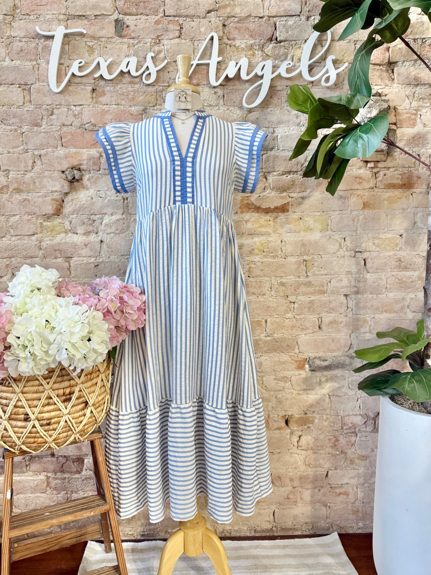 She Was Meant For You Blue Striped Mid Maxi