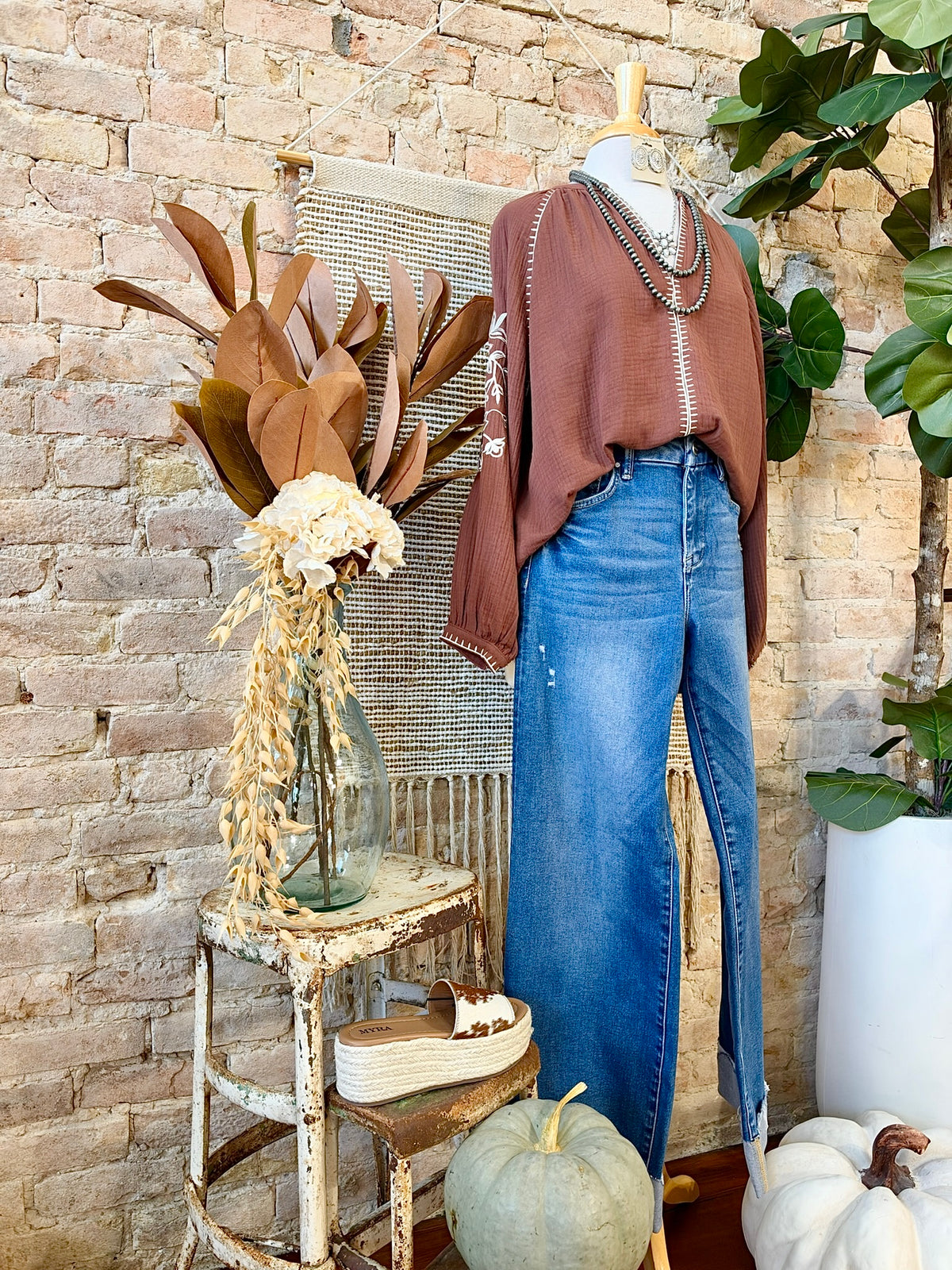 Beyond Blessed Brown Embroidered Blouse