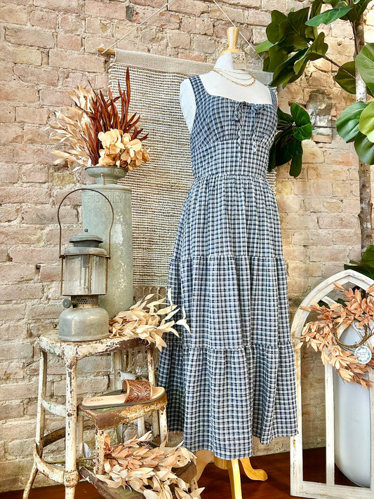 Happiness Is Homemade Navy Plaid Mid Maxi Dress