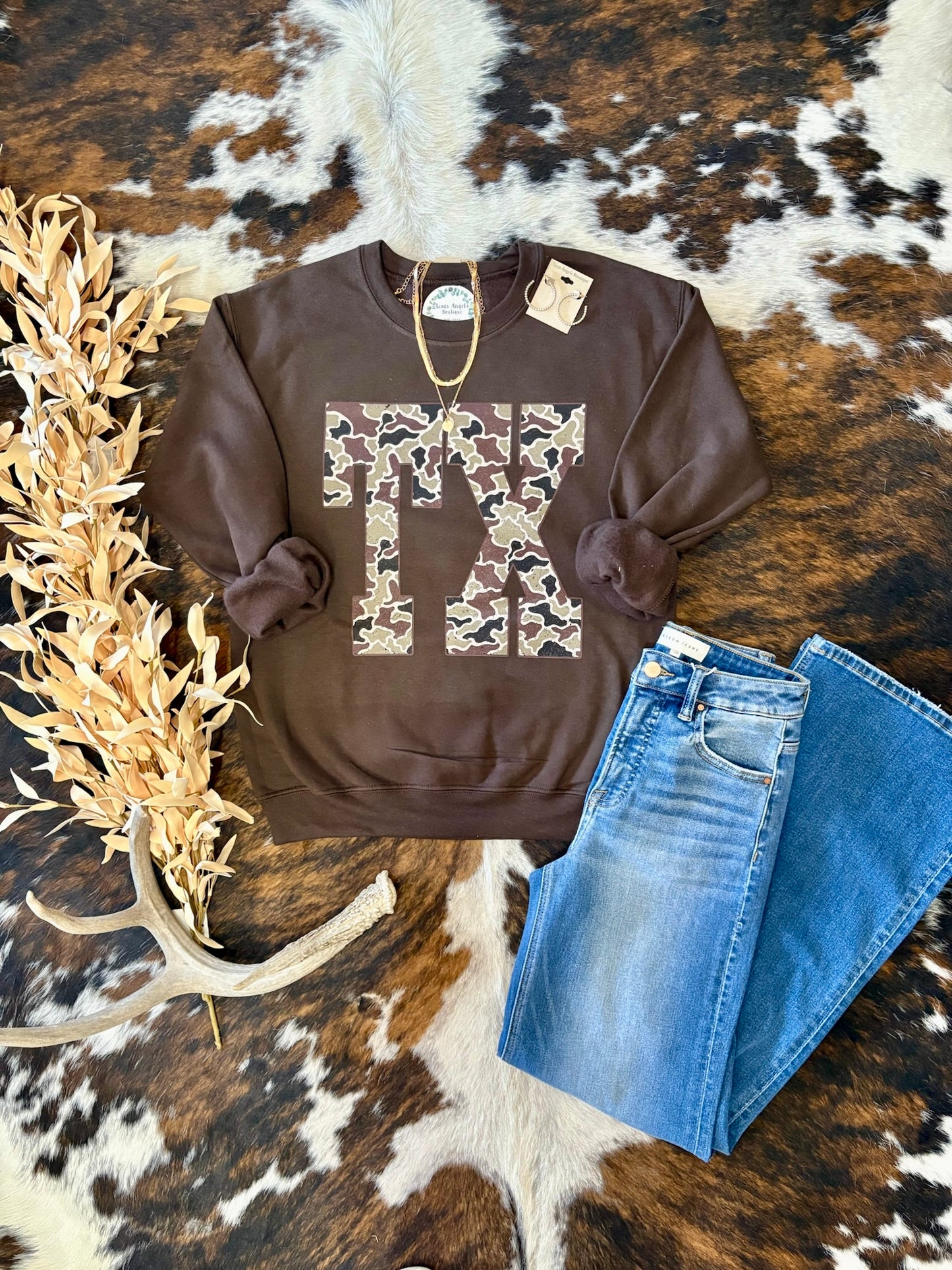 RESTOCK Can't You See Brown TX Camo Sweatshirt