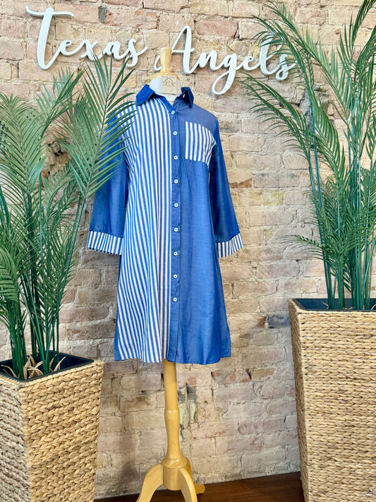 In Love With The Sun Chambray Striped Dress