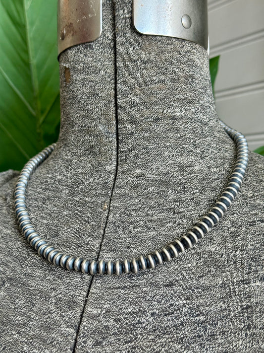 8MM Sterling Silver Navajo Saucer Pearl Necklace