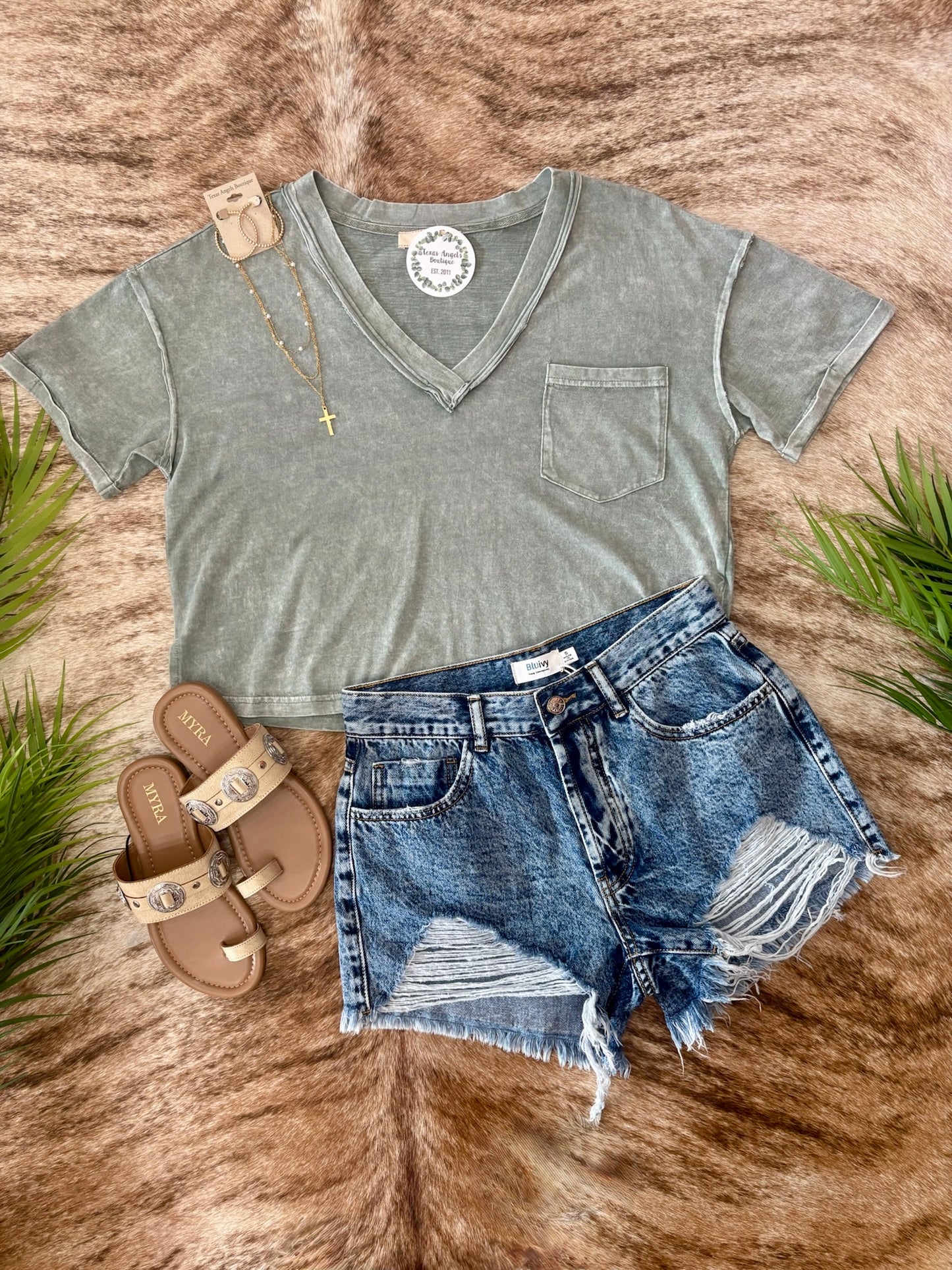 Just An Ordinary Girl Oversized Olive V-Neck Top