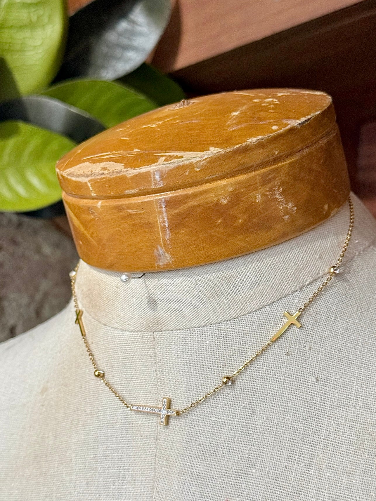 18K Stainless Steel Gold Rhinestone Cross Necklace
