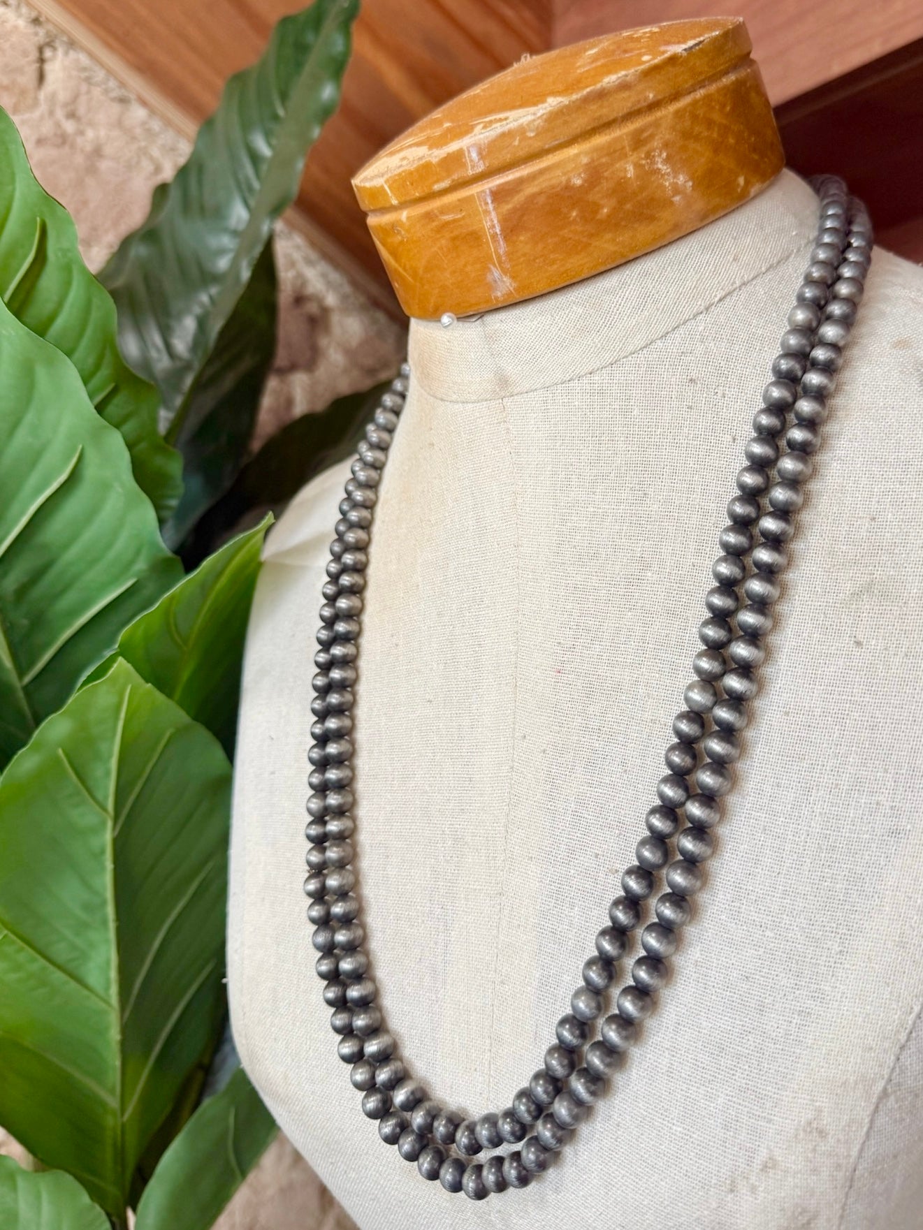 Long Silver Beaded Necklace