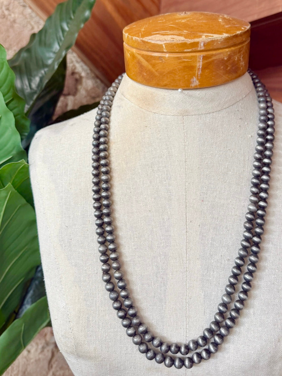 Long Silver Beaded Necklace