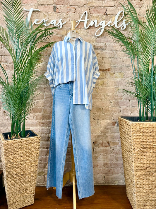 The Lighthouse Light Blue Striped Blouse