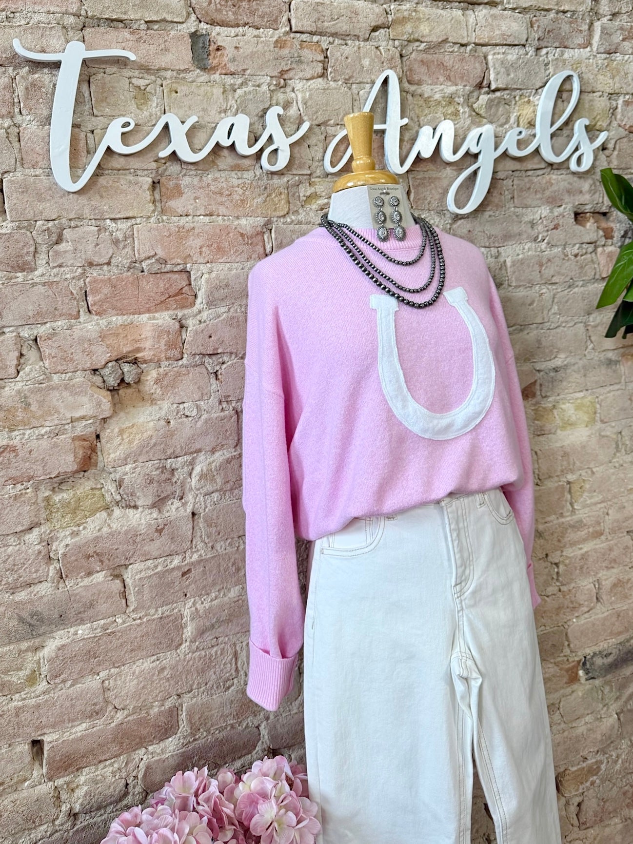 Bareback Rider Pink Horse Shoe Sweater