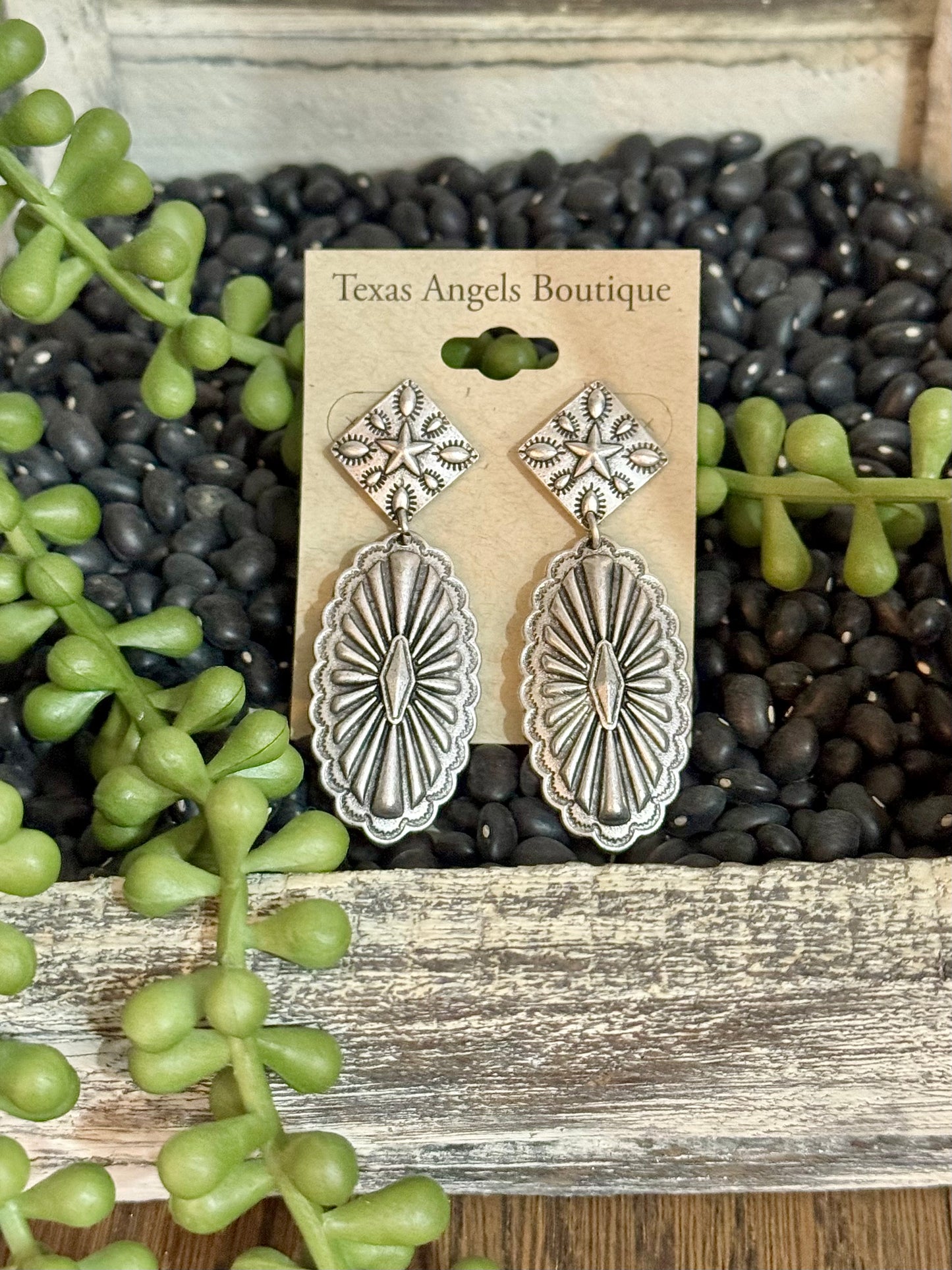 Silver Dangle Concho Earrings
