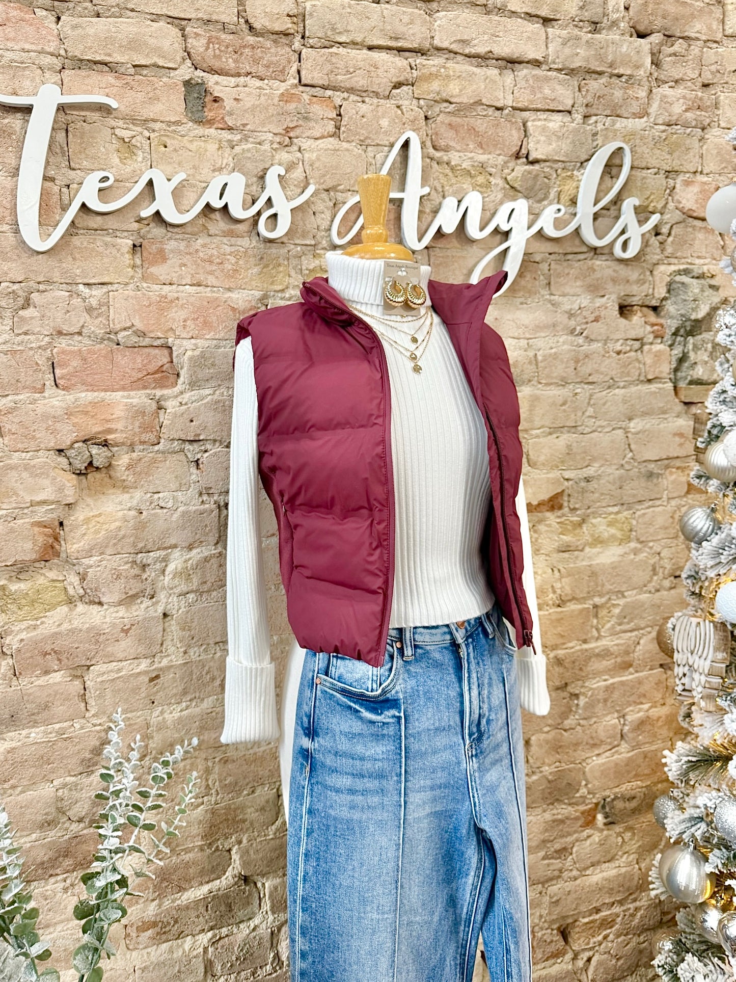 Winter Vacation Burgundy Puffer Vest
